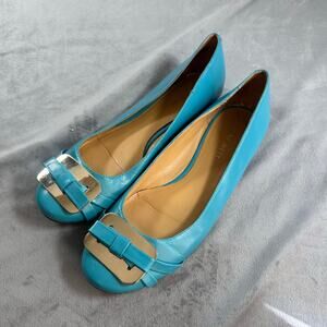 Nine West Vintage Leather Flats Women's size 7 Gold accent turquoise